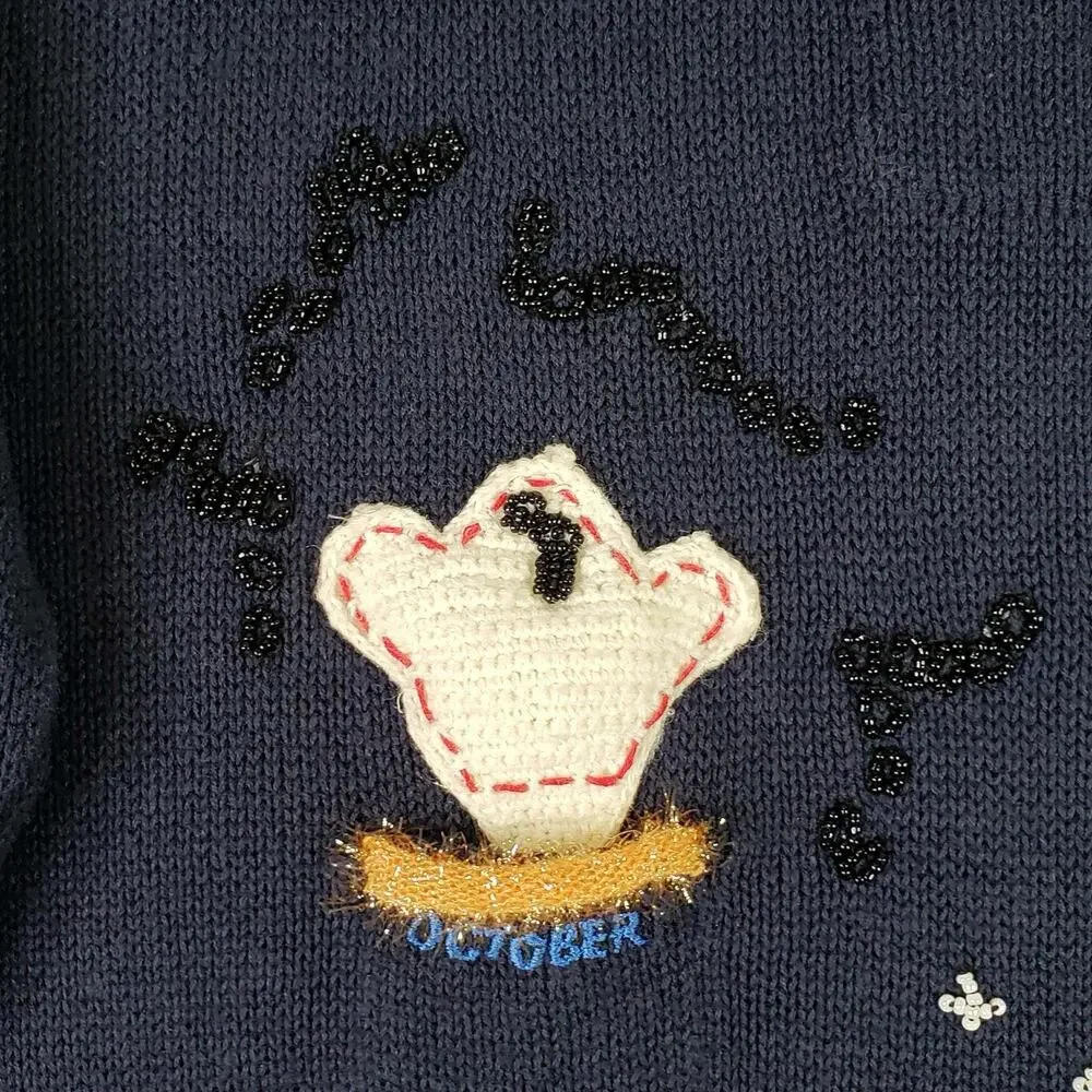 Vtg Northern Isles Cardigan Sweater Blue Embroidered Teacher Calendar Medium